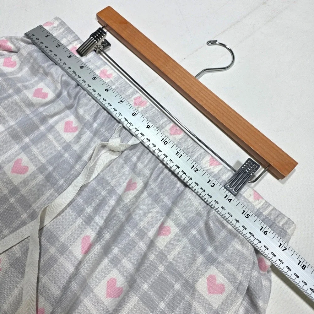 Loft Pajama Set Womens Large Gray Pink Heart Plaid Sleepwear Loungewear 2 Piece